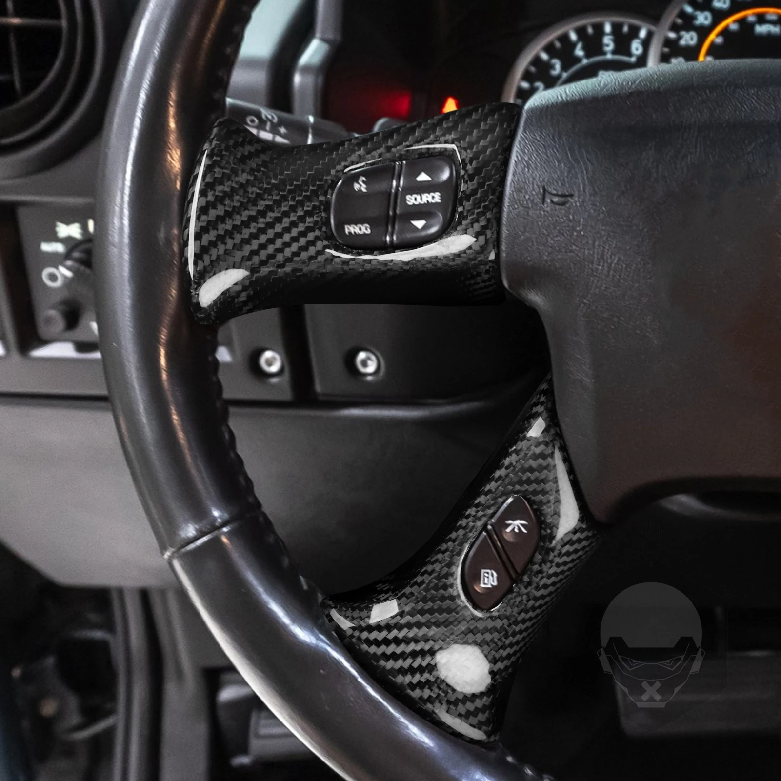 Steering Wheel Button With Hole For Hummer For Cadillac For Chevy Real ABS Carbon Fiber Stickers Car Interior Accessories