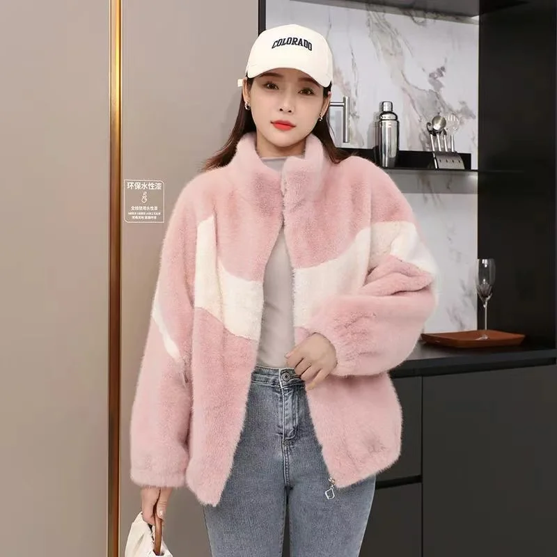 

Spring and Autumn New European Artificial Hair High imitation Mink Hair Women's Fur Coat Short Coat Women's Jacket Spliced Mink