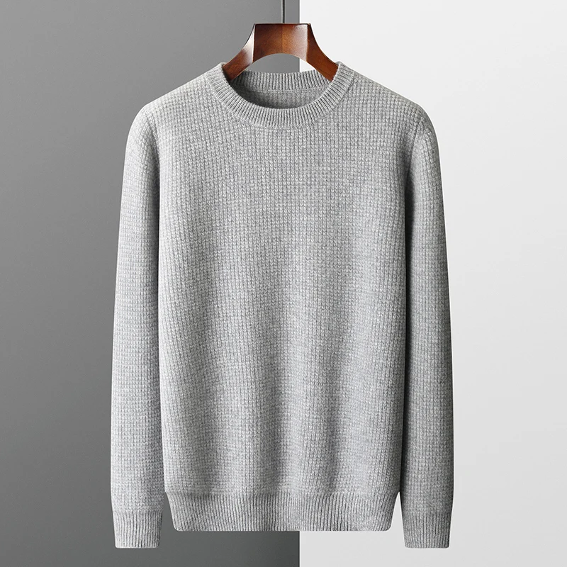 Autumn and winter new 100% pure wool men's pullover padded plus size sweater warm casual knitted sweater loose bottoming shirt 5
