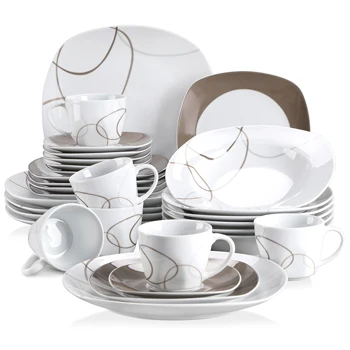 VEWEET 30-Piece Porcelain Ceramic Kitchen Dinner Plate Set with 6pcs Dessert Plates/Soup Plates/Dinner Plates/Cups/Saucers 1