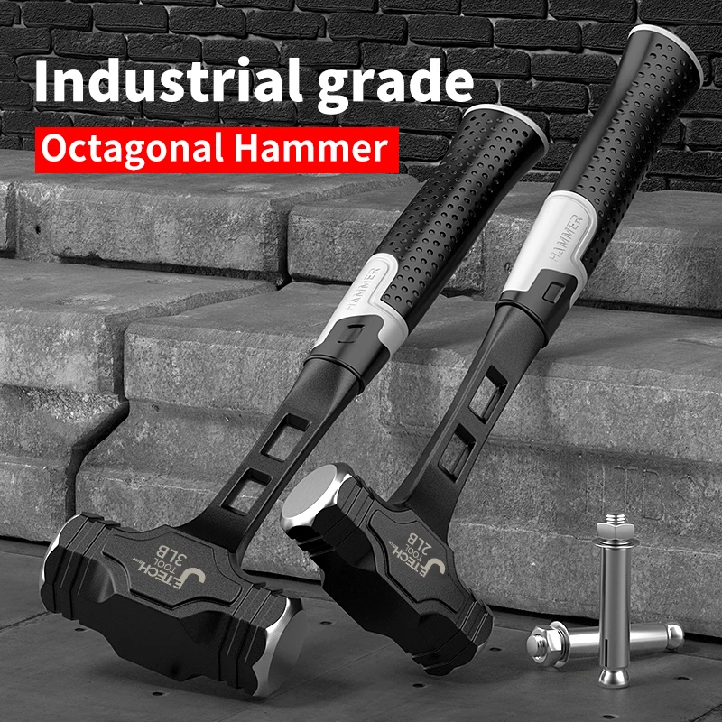 1 industrial octagonal hammer, 2/3/4 pounds, non-slip handle hammer, high carbon steel integrated hammer, professional masonry s 2