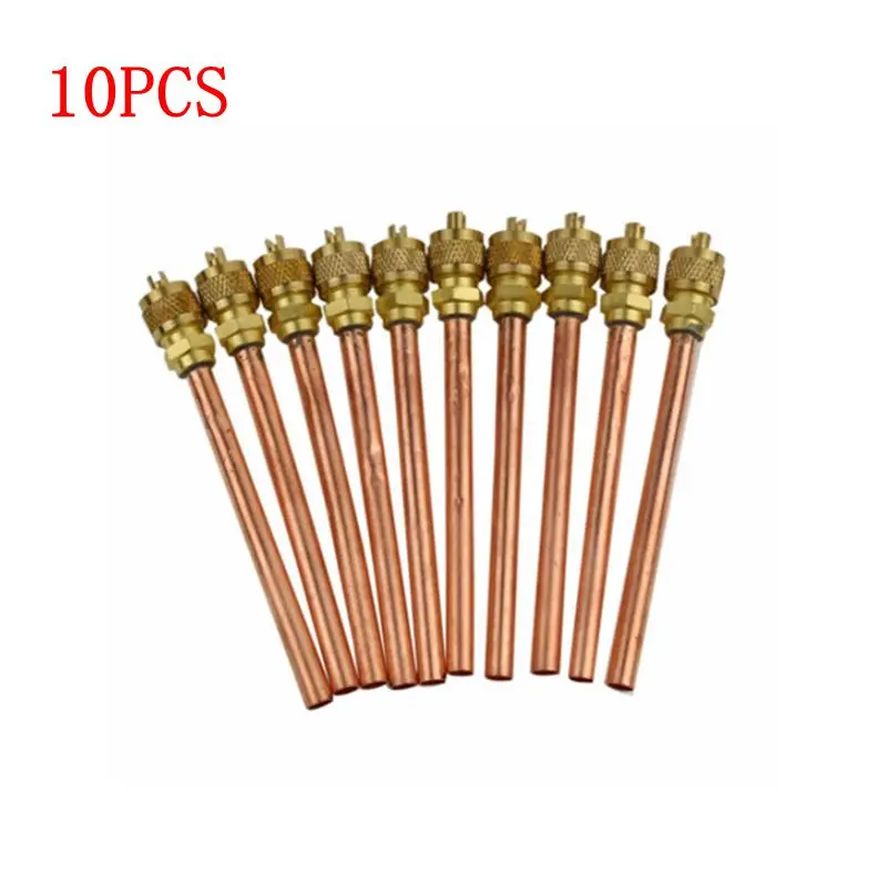 10-Pack Brass Service Valves - 1/4" SAE X 1/4" OD Fitting With 2.75" Stem For HVAC/Refrigeration