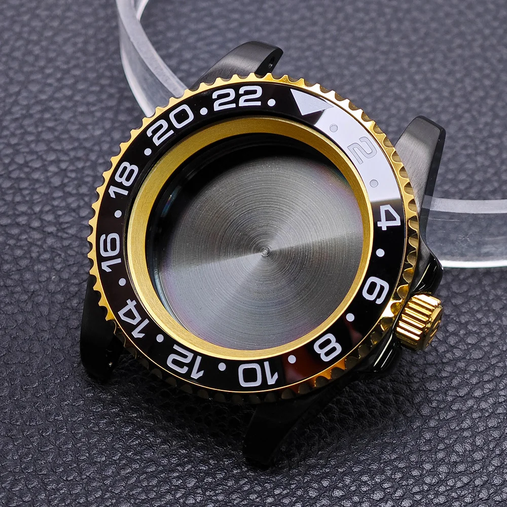 High-Quality Black Gold/Rose GMT Case with Chapter Ring - Stainless Steel Waterproof Accessories