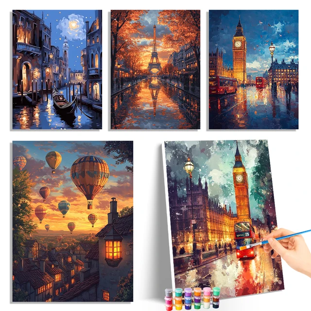 Gatyztoire – peinture par numéros pour adultes, marqueurs de paysage de nuit de ville par numéros, toile de dessin, Kits de travaux manuels en acrylique, décoration de la maison 1