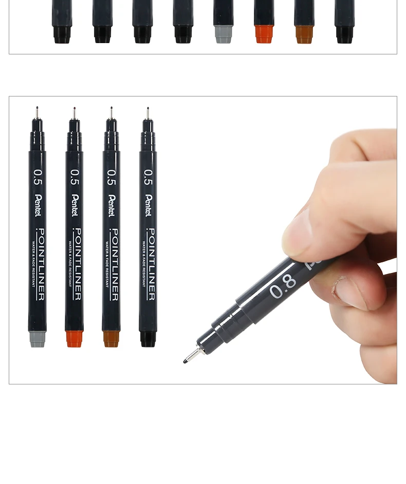 PENTEL wasserfester Umrissstift, Schwarz, Grau, Braun, 0,03–3,0 mm, für handgezeichnete Design-Comics und Streichhölzer mit Nylonspitzen – Detail 13