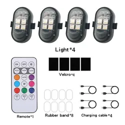 RGB LED Strobe Lights with USB Charging for Aircraft and Motorcycles (1PC Remote 4 Light - A)