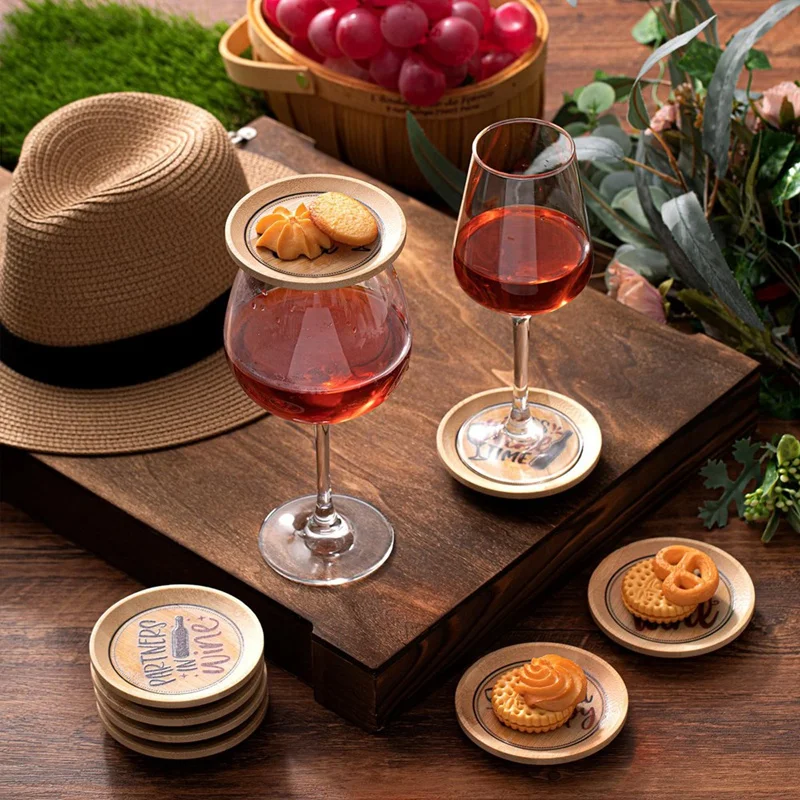 8 Pcs Wine Glass Charcuterie Topper Covers Bamboo Topper Coasters Plate