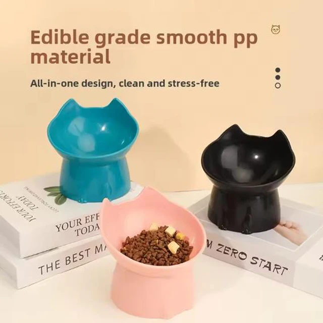 New cat bowl with long ears and high feet bowl with cat and dog neck protection and anti-overturning plastic raised pet bowl 2