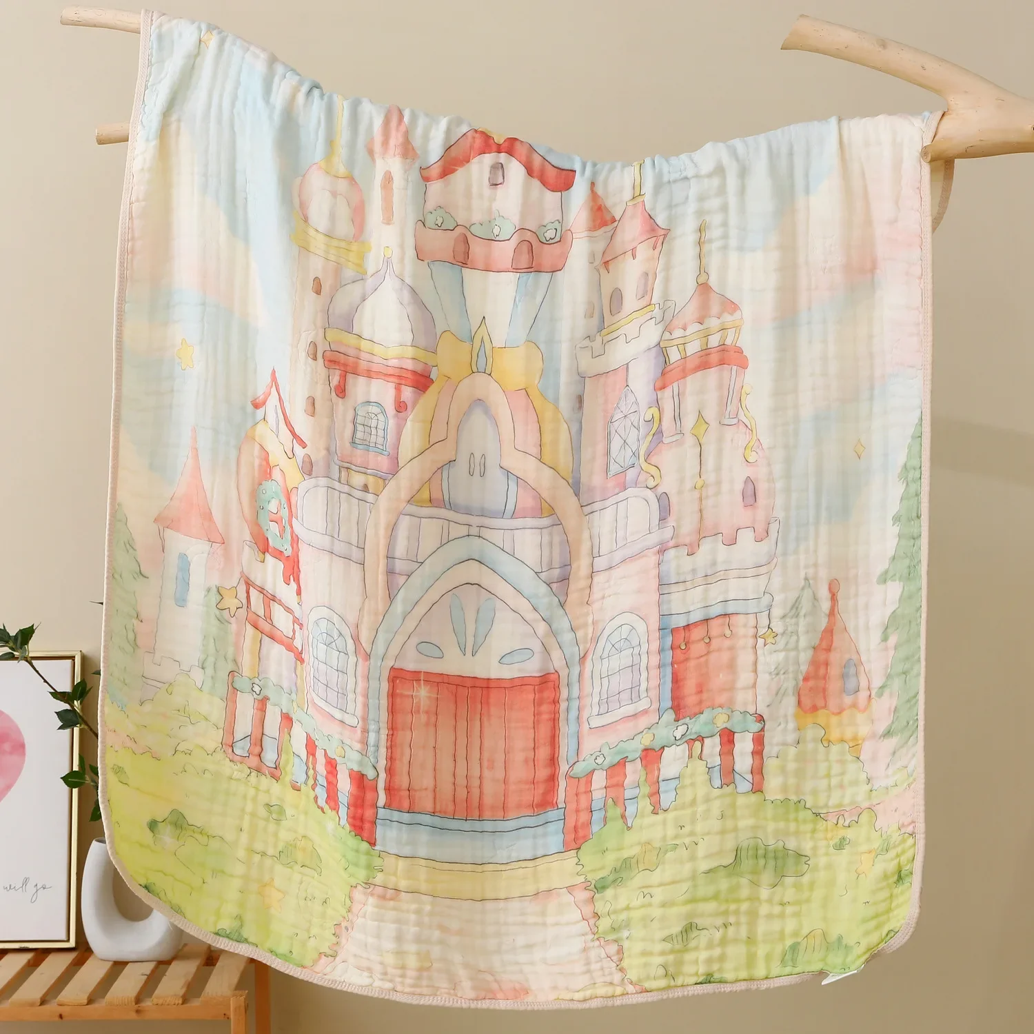 Double Crepe Baby Blankets Newborn Muslin Cotton Gauze Quilt Print Swaddle Blanket Kids Bedding Stroller Cover 6