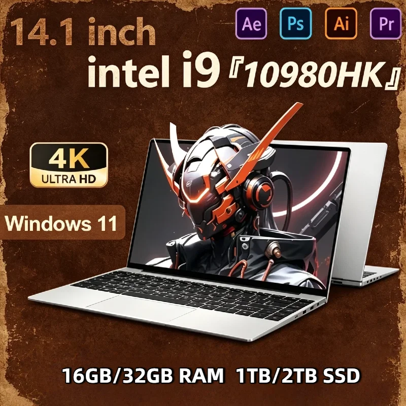 인텔 코어 i9 10980HK 14.1인치 노트북 윈도우 11 프로 32GB DDR4 2TB SSD 게이밍 PC 게이머용 사무용 휴대용 노트북 컴퓨터