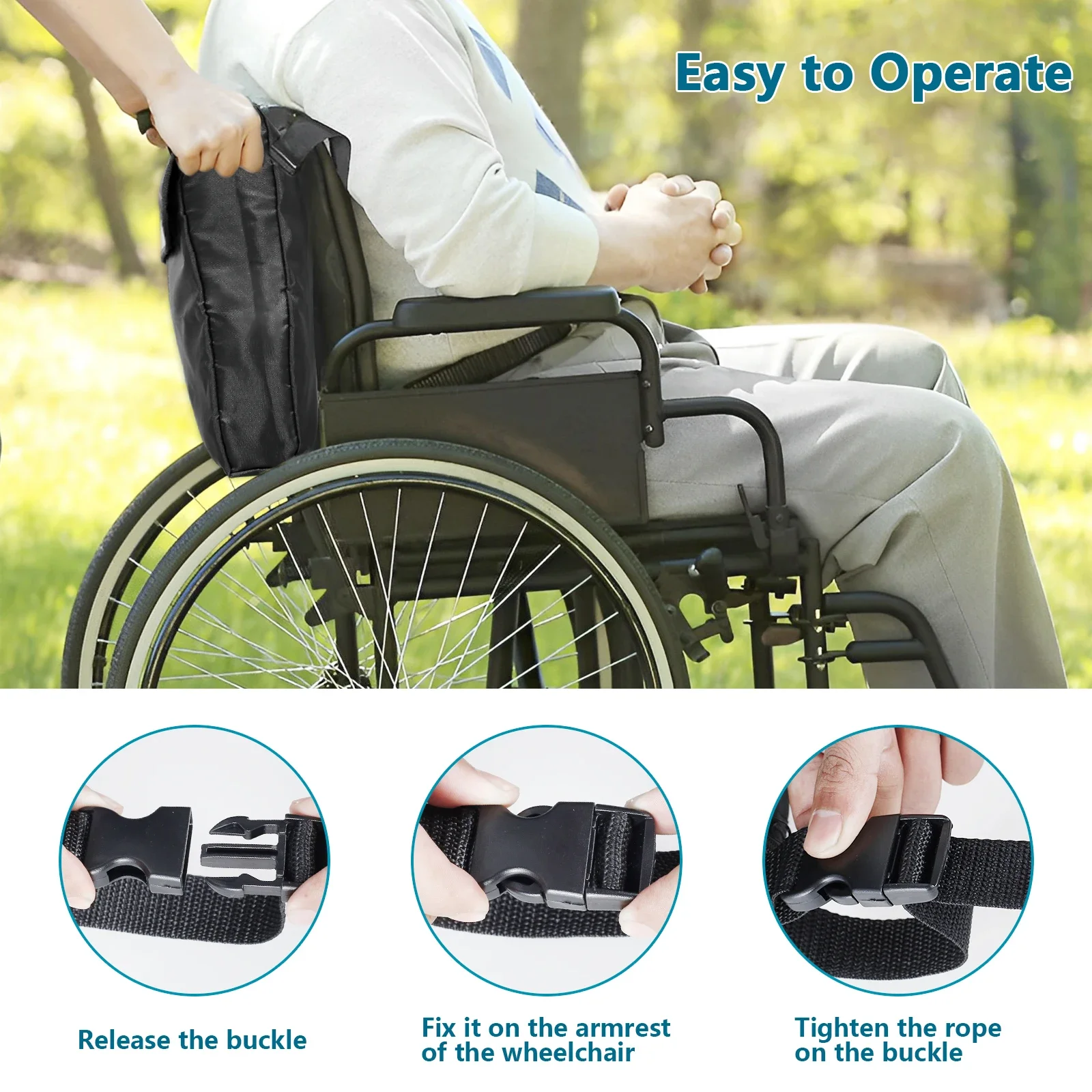 L Wheelchair Bag Waterproof Wheelchair Pouch with Secure Reflective Strip Large Capacity Walker Storage Pouch Multifunctional