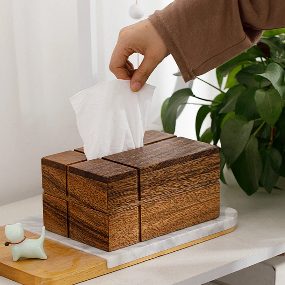 Black Walnut Tissue Dispenser Box Wooden Dining Table Paper Container 6