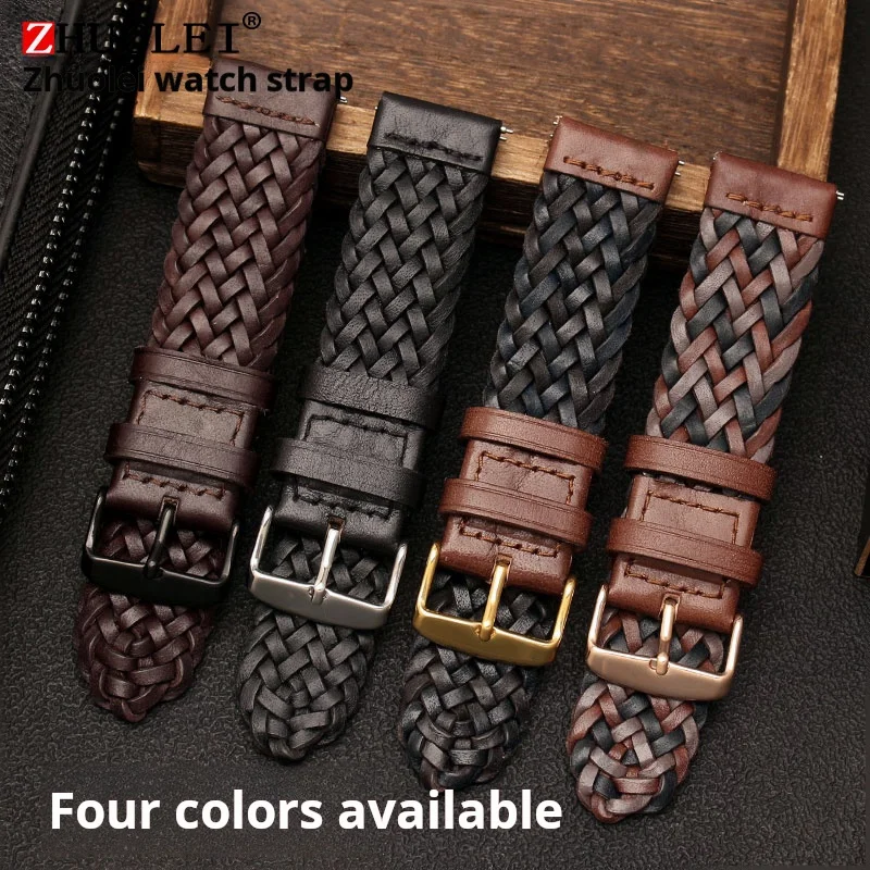 Braided Genuine Leather Quick Release Watch Strap - Men's Breathable Wristband