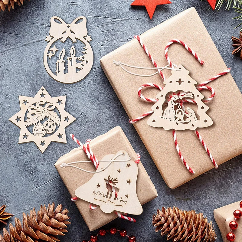 Description Picture 4 of item10Pcs Christmas Wooden Pendants Ornament Hollow Out Wooden Christmas Tree Pendants For DIY Crafts Christmas Decoration