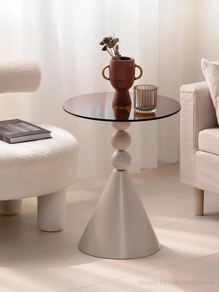 European Style Coffee Table Sofa Side Table Light Luxury Tea Coffee Simple Living Room Glass Design Corner Round