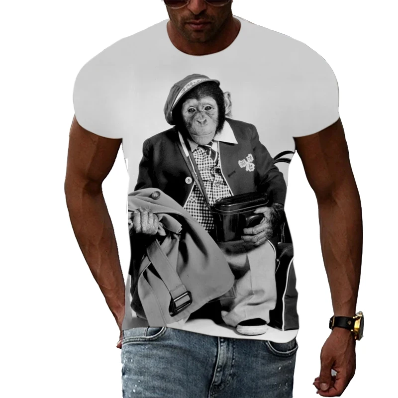 

New Summer Fashion Funny Orangutan Men's Casual Trend 3D Personality Hip-hop Harajuku Print Short-Sleeved Round Neck Top T-shirt