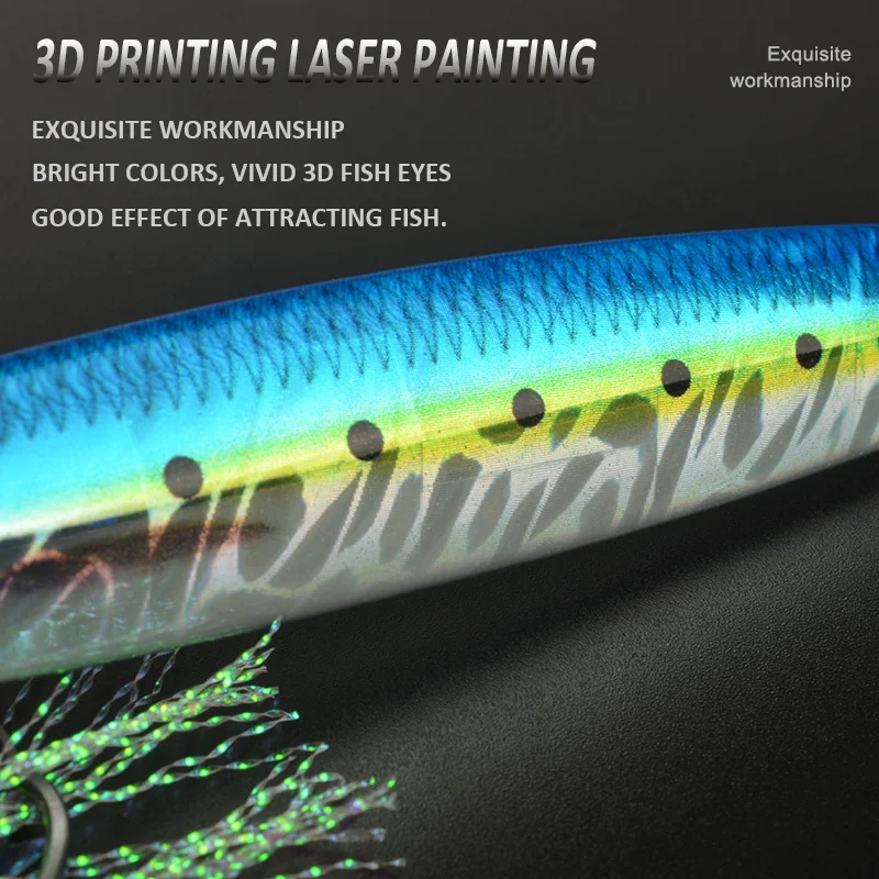 3D Metal Jig 60g 80g 100g 120g 150g 200g Sea Biomimetic Fish Iron Plate Bait Wobbler Fishing Lure Artificial Ocean Boat Fishing