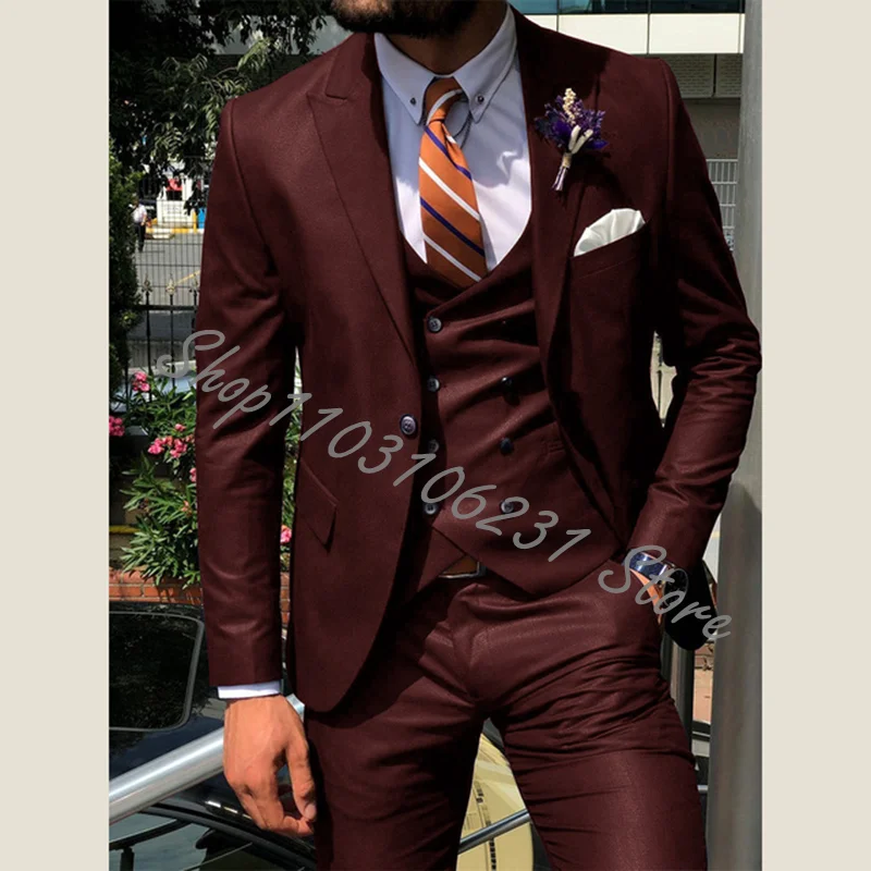 Black Men's Suits Blazer Wedding Tuxedos Peak Lapel Jacket Vest Pants 3 Piece Slim Fit Suits Men Groom Tuexdos Costume Homme