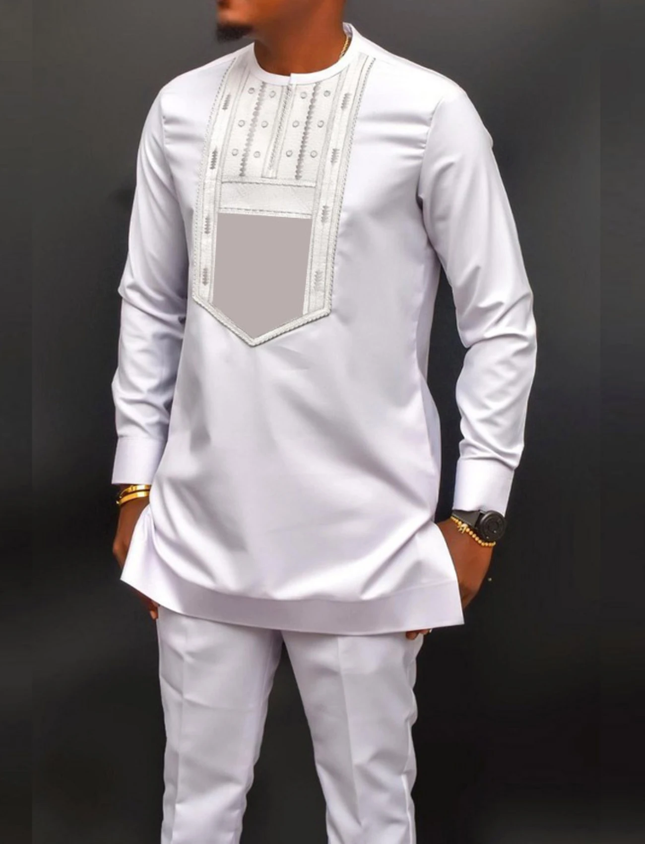 African Dress African Men Set African Men Two Piece Suit Long Sleeve Round Collar Embroidery Top Shirts Pants Party Outfits Shirt Ethnic Summer Africa Simple