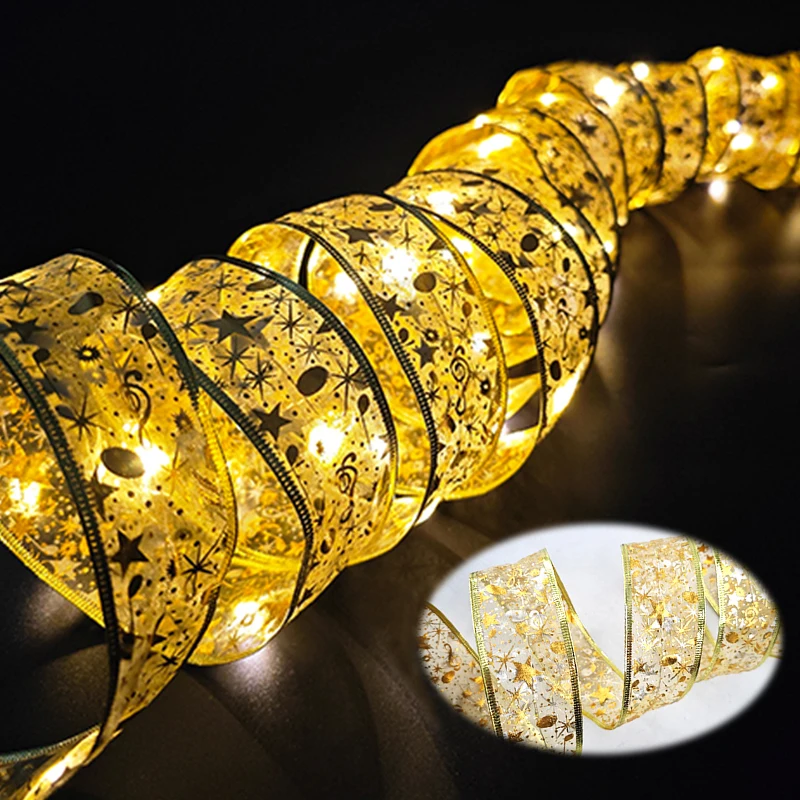 1-10M luces luminosas navideñas decoración cinta navideña dorada luces de cadena de hadas para fiesta en el hogar suministros de decoración navideña