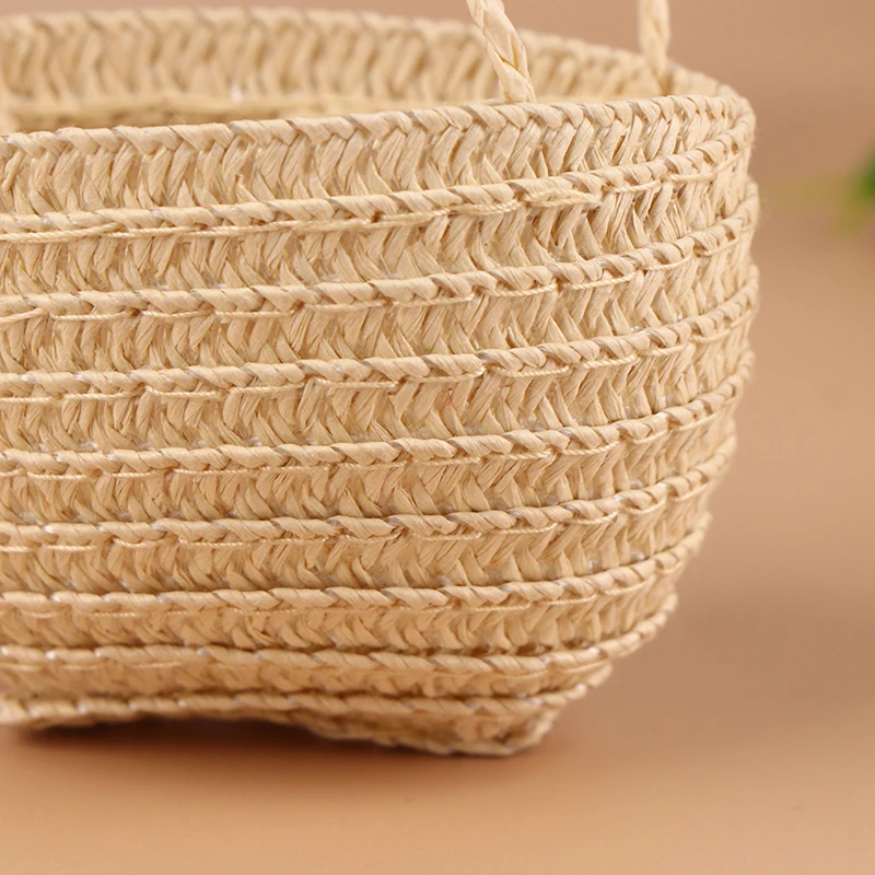 1/12 Dollhouse Woven Bread Basket Shopping Basket Straw Handbags Dollhouse Weaving Beach Bag For Dolls Miniature Decoration