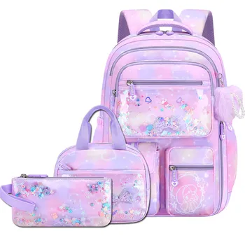 2026 Fashion Love Pendant 3-Piece Set School Backpack Butterfly Decoration Backpacks Student Girl lovely princess school bags 1