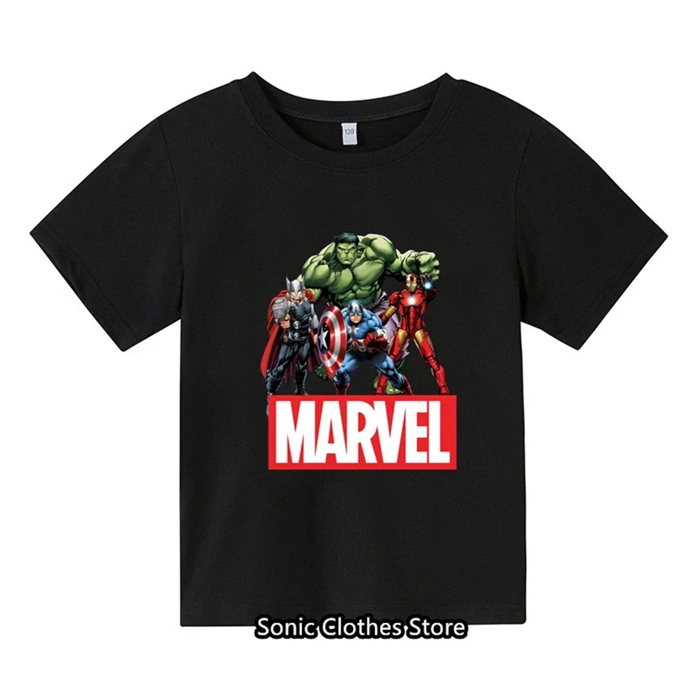 thumbnail image 1 of 2024 Nueva camiseta de algodón estampada para niños y niñas con patrón Marvel, camiseta de manga corta de verano para niños, 1 of 5