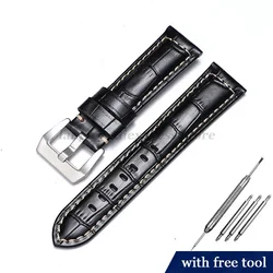 Genuine Leather Watchband Bracelet Strap - Premium Accessory in Multiple Sizes - 26mm (Black - C)