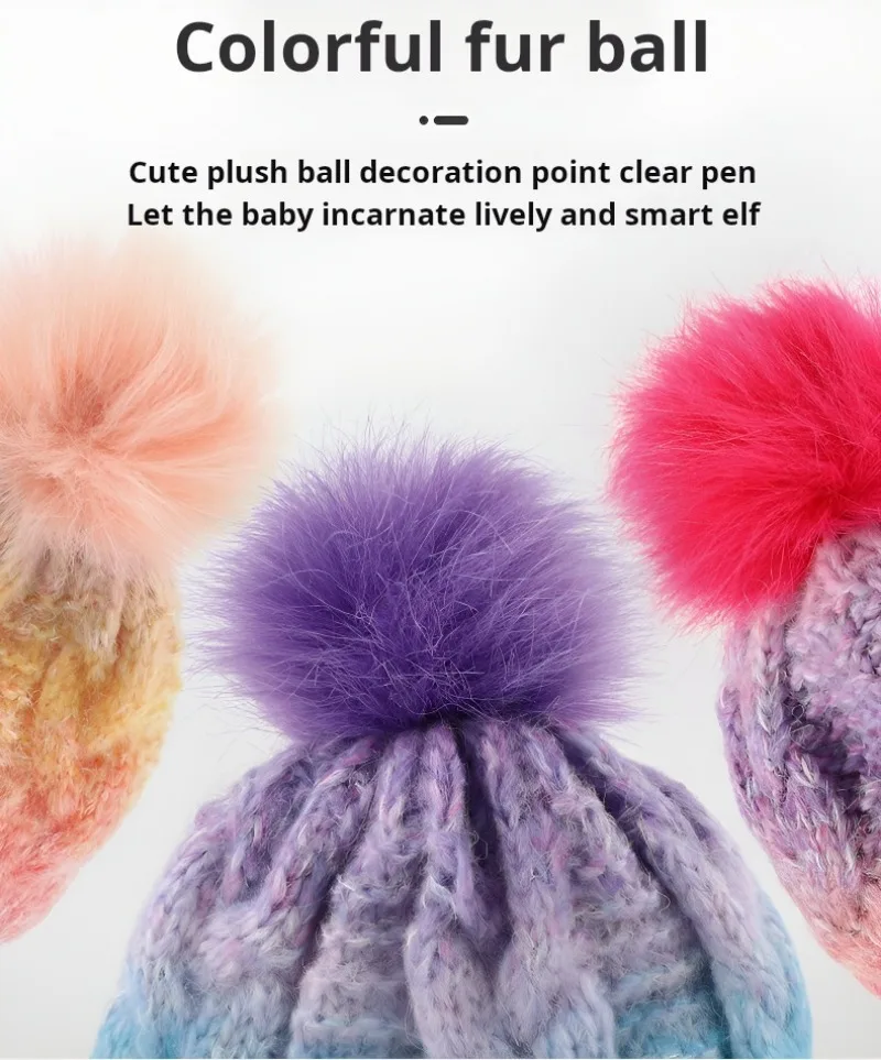 Charmingjolly Winter Hat and Gloves for Children 2 in 1 Kids Winter Fleece Hat Gloves Set Cute Fur Ball Pompom Knit Cap Mitts for Boys Girls Free Shipping