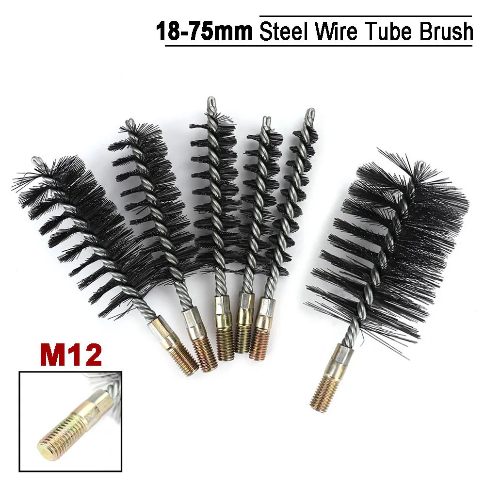 1pc Stahl Draht Rohr Rohr Pinsel Reinigung Werkzeuge Wasser Rohr M12 Stahl Draht Rohr Rohr Sweep Reinigung Schornstein hand Werkzeuge 18-75mm