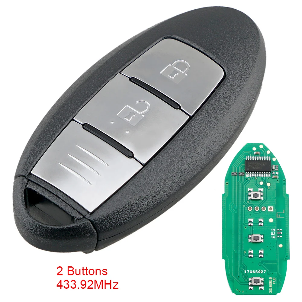 2 Buttons 433.92MHz Car Remote Key Durable Smart Automobile Keys Replacement with 4A Chip Fit for NISSAN Qashqai X-Trail 433mhz 3 buttons durable smart car remote key with id46 pcf7945 chip fit for vw volkswagen touareg 2010 2014