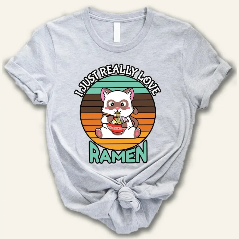 Amo Davvero La Maglietta Ramen, Divertente Ramen Anime Kitten Tee, Simpatico Gatto Che Mangia Noodle Ramen Tee, Maglietta Anime Giapponese, Cute Kitte