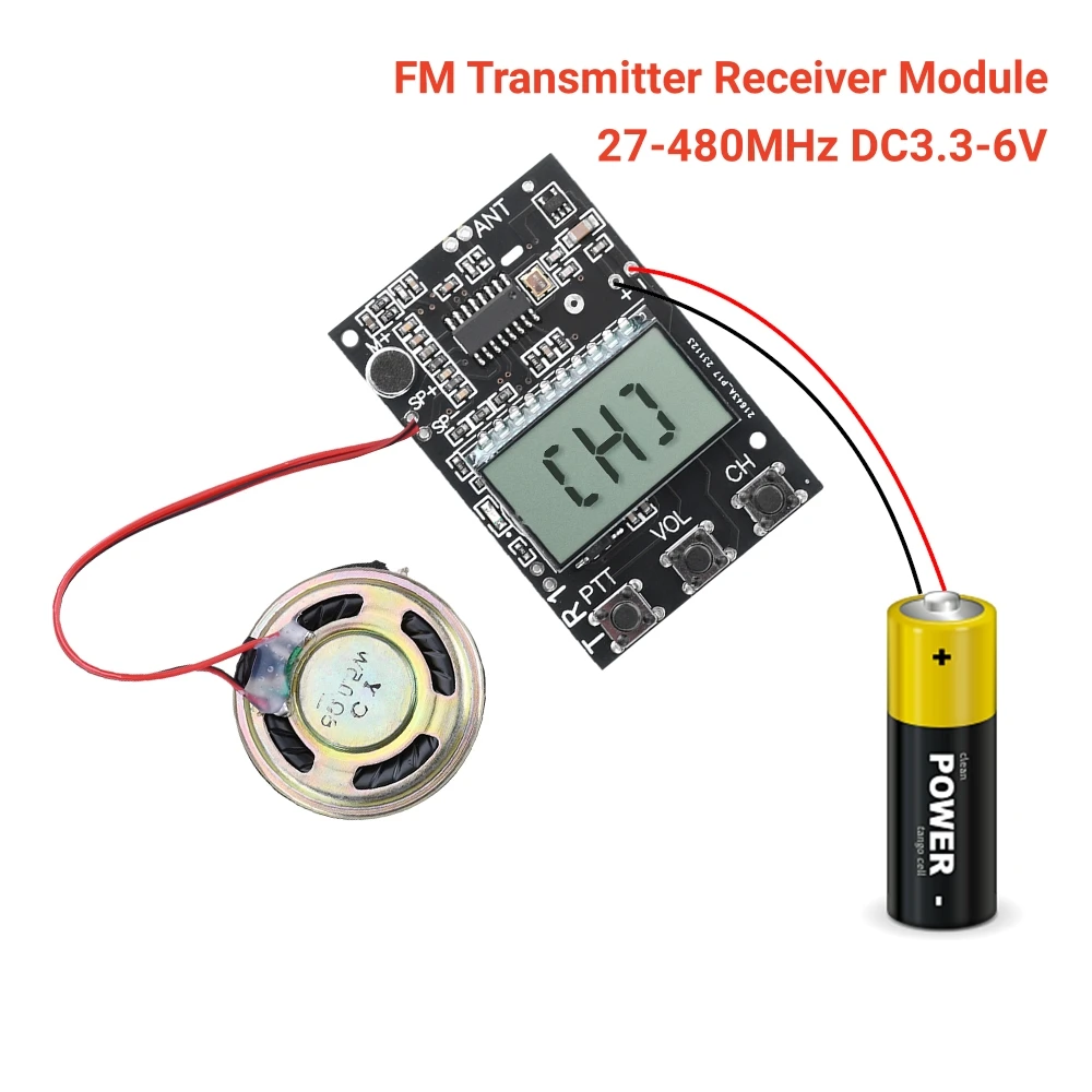 

FM Walkie Talkie Circuit Board Transceiver All-in-One Module FM Transmitter Receiver Module 7 Frequency 27-480MHz DC3.3-6V