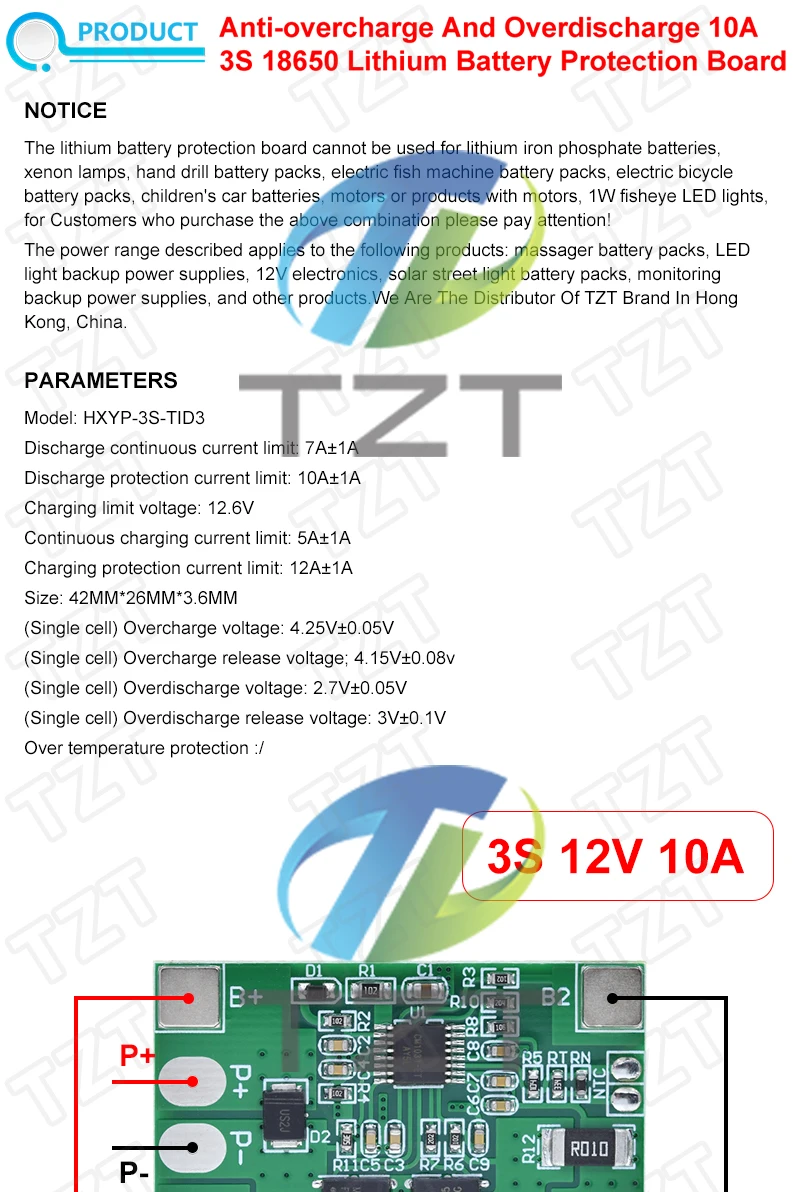 DIYTZT 1/2/3PCS 3S 10A Li-Ion Lithium Batterie 18650 Ladegerät PCB BMS Schutz Bord 12V 11,1 V 12,6 V Verhindern überladung – Detail 6