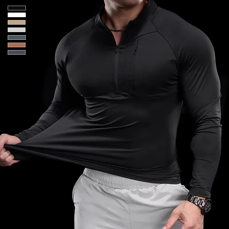 2024 New Men's Sports Gym Fitness Tops Running Training Clothes Round Neck Quick-drying Breathable Long-sleeved T-shirt Autumn 2