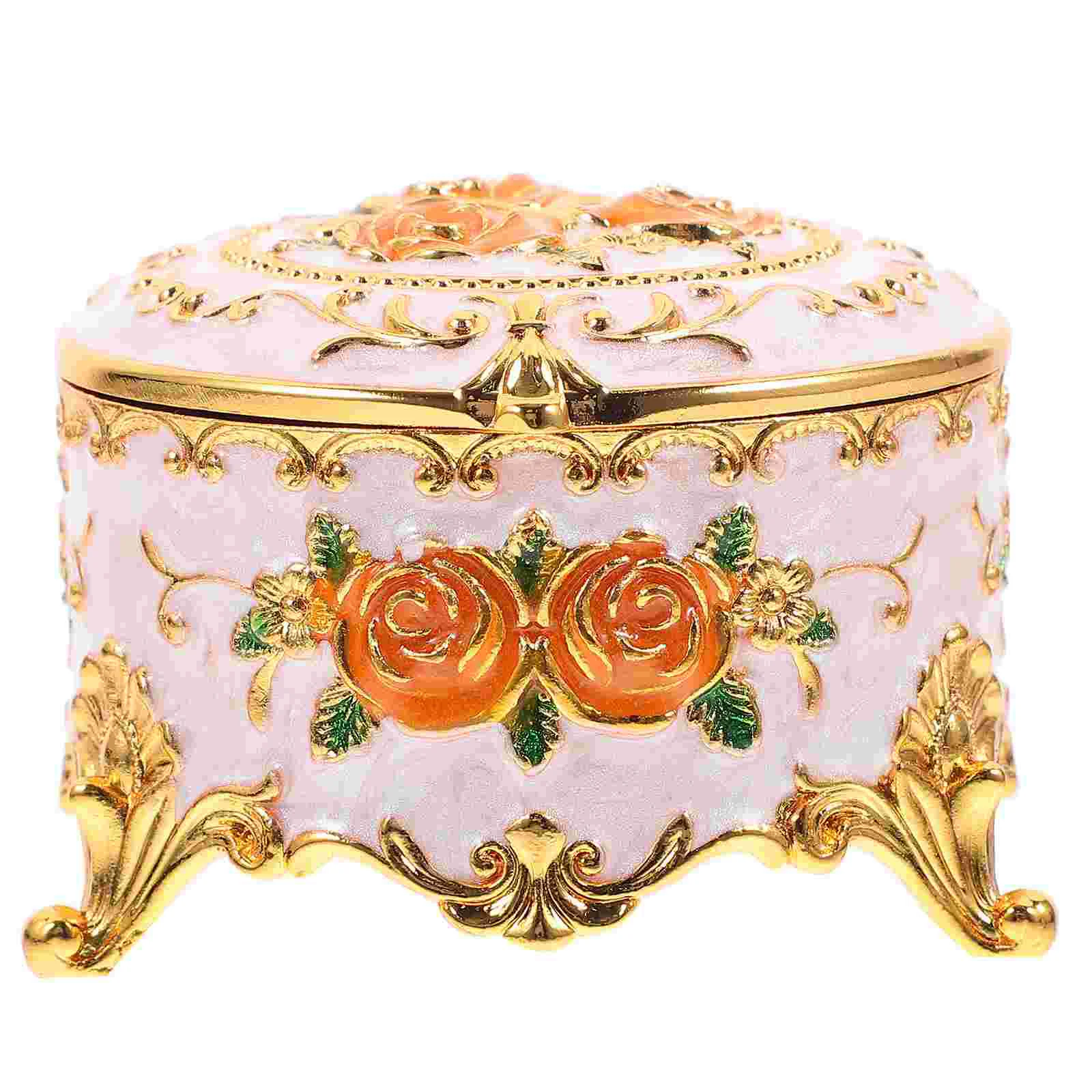 

Jewelry Box Exquisite Embossed Rose Pattern Charm Holder Desktop Jewelry Holder