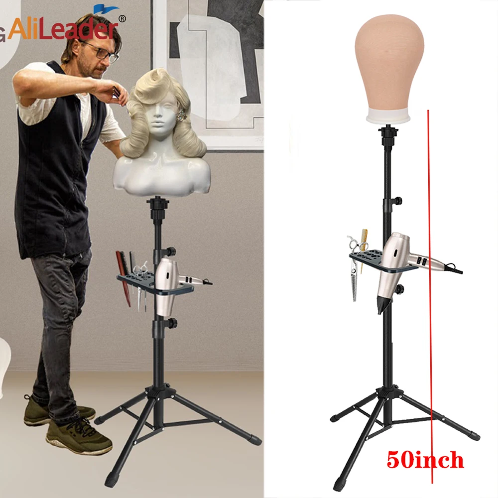 Wig Stand Tripod With Tray Adjustable Mannequin Head Stand Metal Wig Head Stand For Canvas Head For Display Wig Tripod Stand