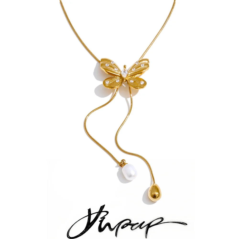 Yhpup 60cm Stainless Steel Removable Butterfly Necklace Pendant Chain