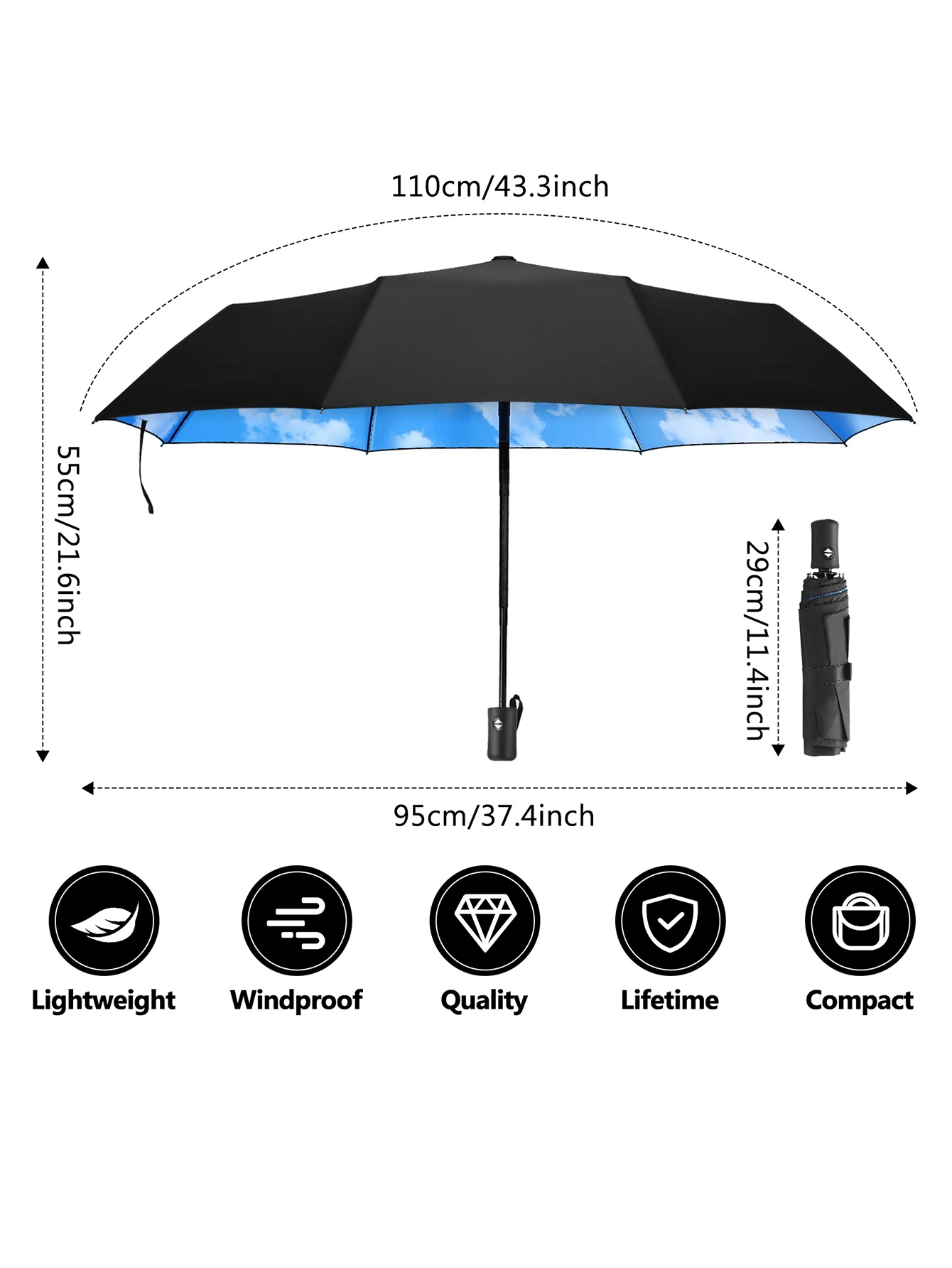 8 Ribs Blue Sky White Clouds Pattern Folding Automatic Windproof Anti-UV Rainproof Umbrella Men Car Luxury Women Umbrella folding umbrella automatic umbrella wind resistant umbrella windproof umbrella