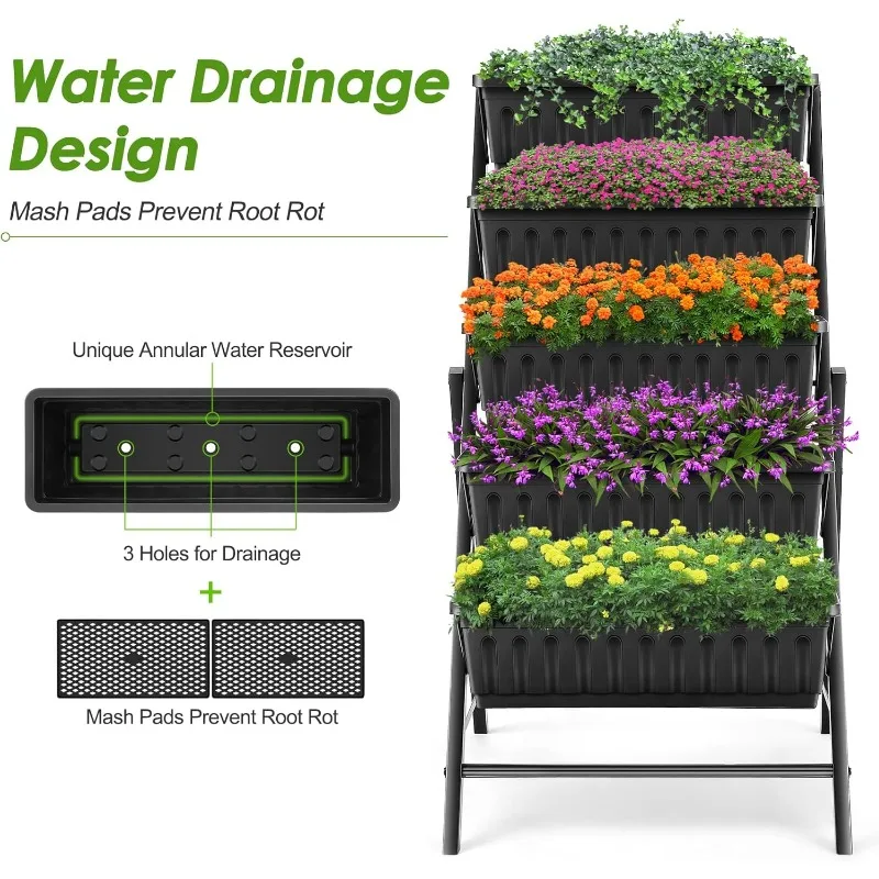 5-Tier Vertical Garden Planter with Drainage & Hooks 3