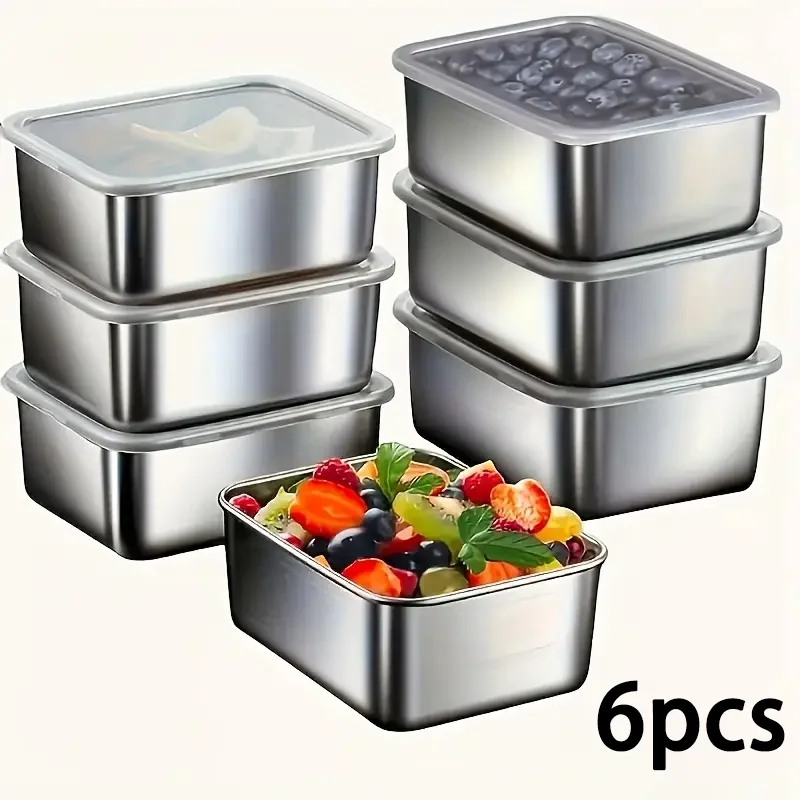 6-Piece Stainless Steel Food Storage Containers Set With Lids ...