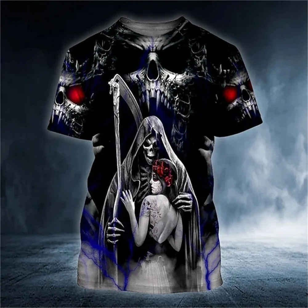 

3D Printing Fashion Skull Men's T-Shirts Gothic Vintage Harajuku Oversized Short Sleeve Street Punk Style O-neck Tees Trend Tops