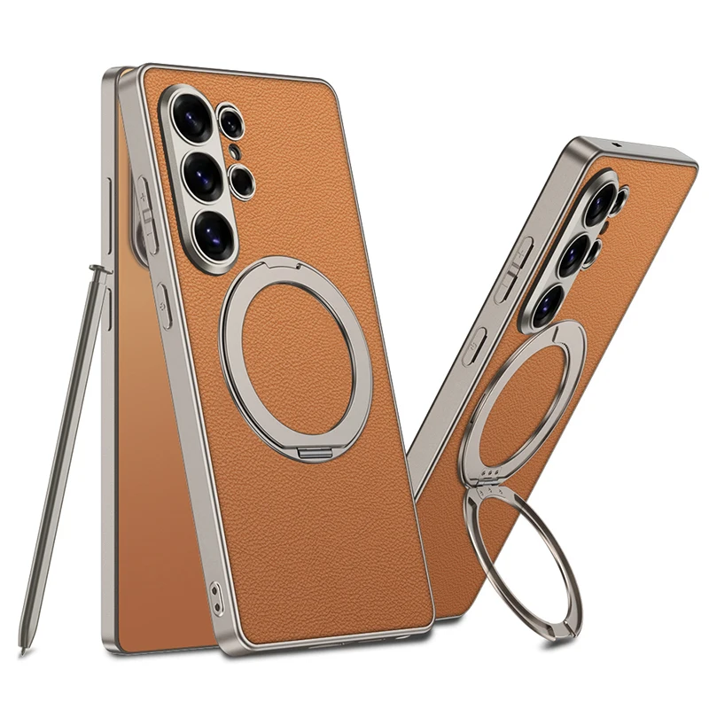 Rotating Magnetic Stand Phone Case with Soft Bumper PU Leather Shockproof Cover