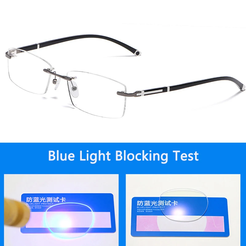 Hot Sale Fashion Anti Blue Light Reading Glasses Men Rimless Square Reader Glasses for Women Exquisite TR90 Temple +0 75 175 225