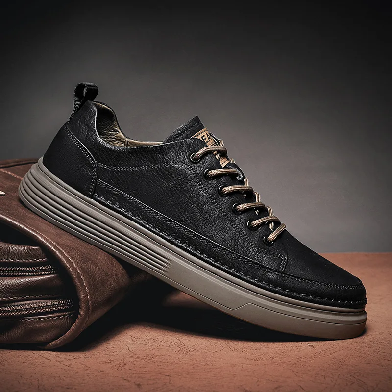 

2023Leather Casual Mens Sport Shoes Comfortable Breathable Male Sneakers Fashion Daily Skateboard Shoes Men Leisure Walk