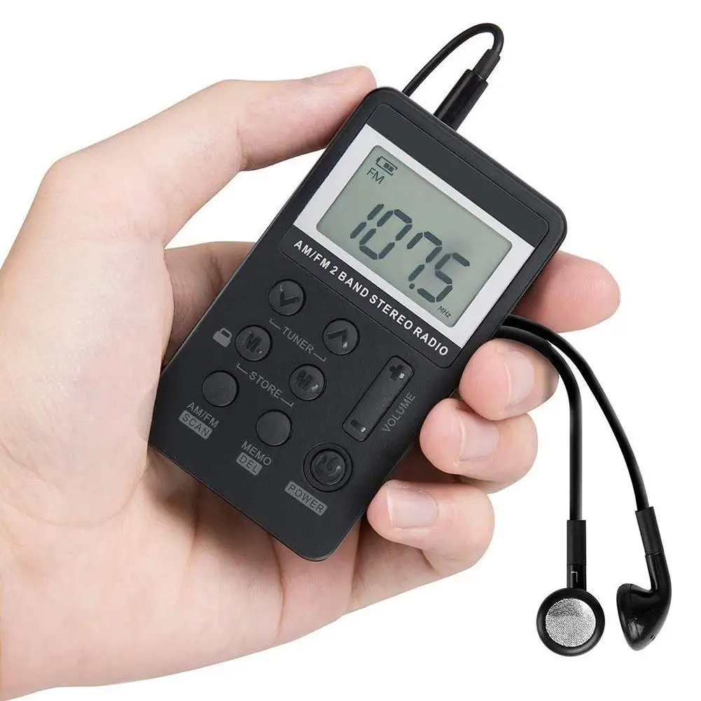 HRD-103 AM FM Digital Radio 2 Band Stereo Receiver Portable Mini Pocket Radios With Headphone 1.5in LCD Screen For Running