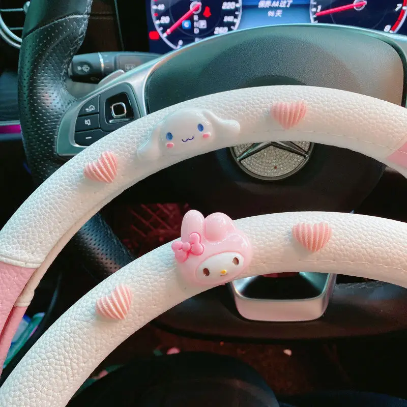 Sanrios Cinnamoroll Mymelody kawaii Cartoon 37-38cm Anime Plush Car  Steering Wheel Cover non-slip Steering Wheel Protector