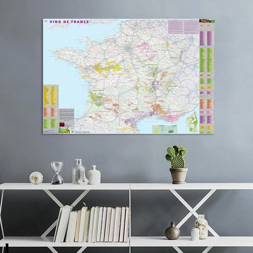 150*100cm Wine Distribution Map of The France In French Non-woven Canvas Painting Wall Art Poster School Supplies Home Decor