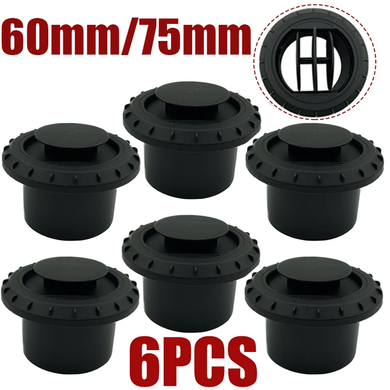 6X 60mm 75mm Warm Air Vent Outlet Rotatable Air Diesel Heater Conditioner For Car Truck VAN Camper Pipe Outlet Connector Black
