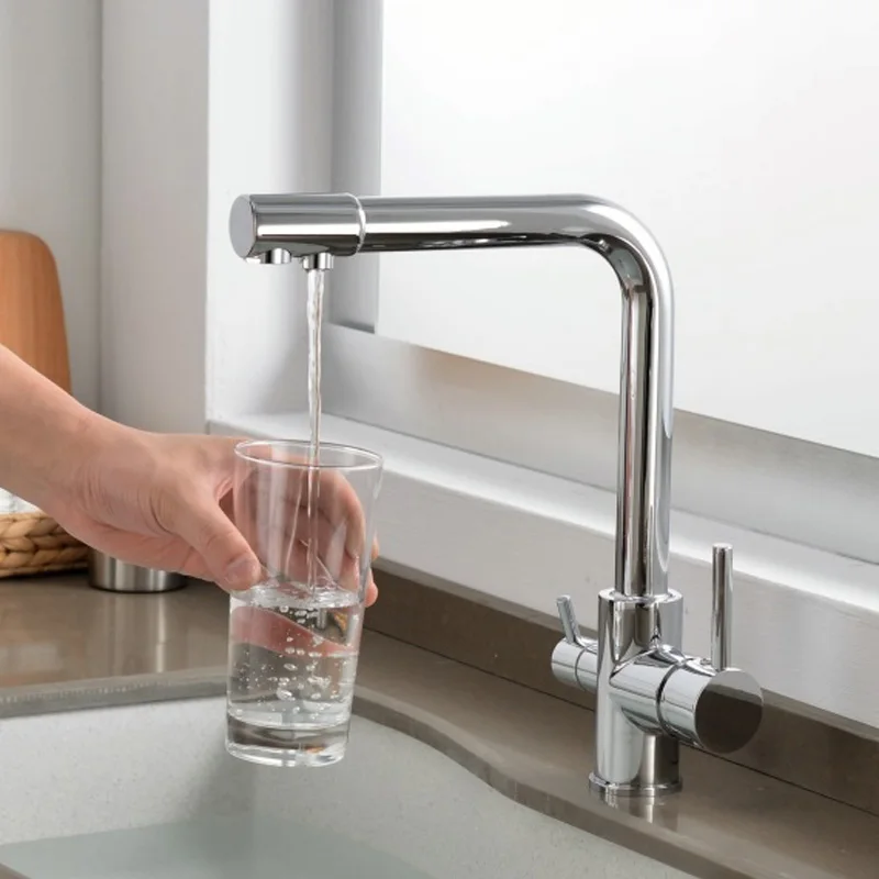 Brass Swivel Drinking Water Faucet 3 Way Water Filter Purifier Kitchen Faucets For Sinks Taps Chrome Black Beige